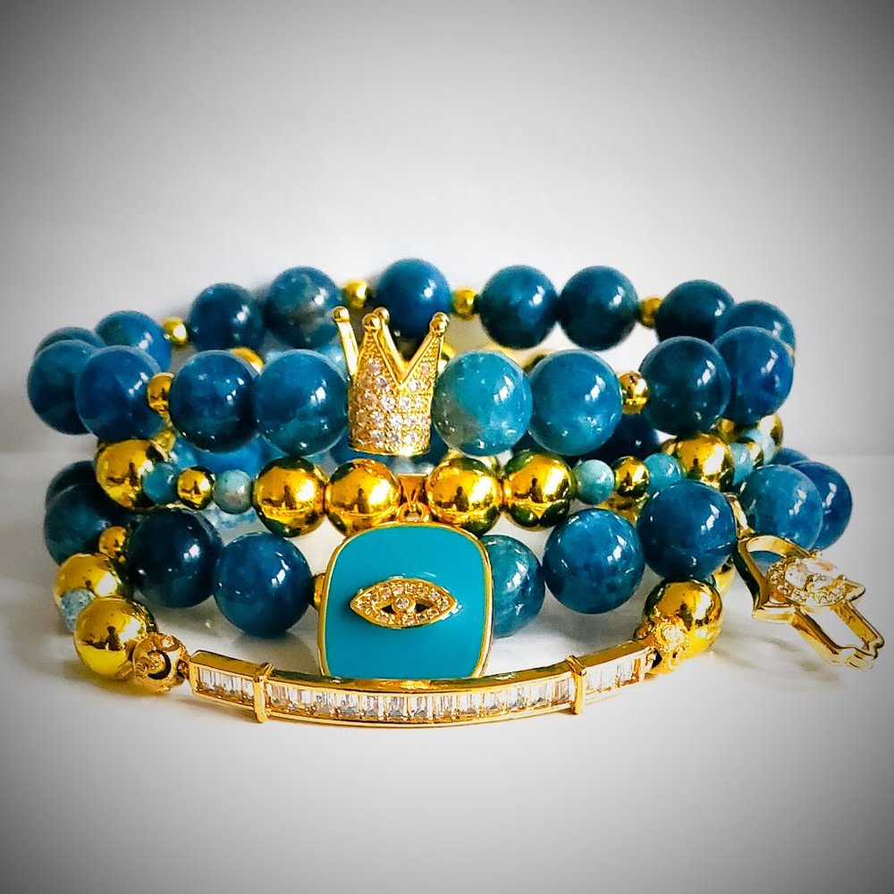 Apatite and Topaz Crown Bracelet Set